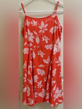 Gap Coral Red and White Floral Spaghetti Strap Sundress Size Medium